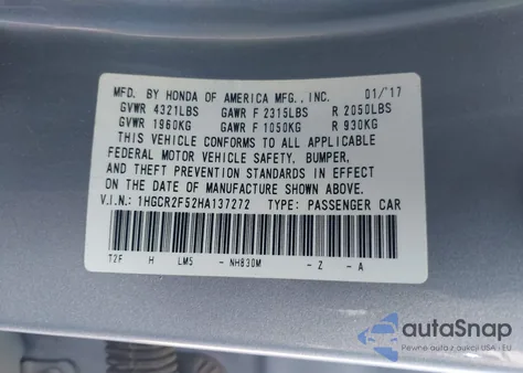 2017 Honda Accord Sport из США, поврежденный, VIN 1HGCR2F52HA137272